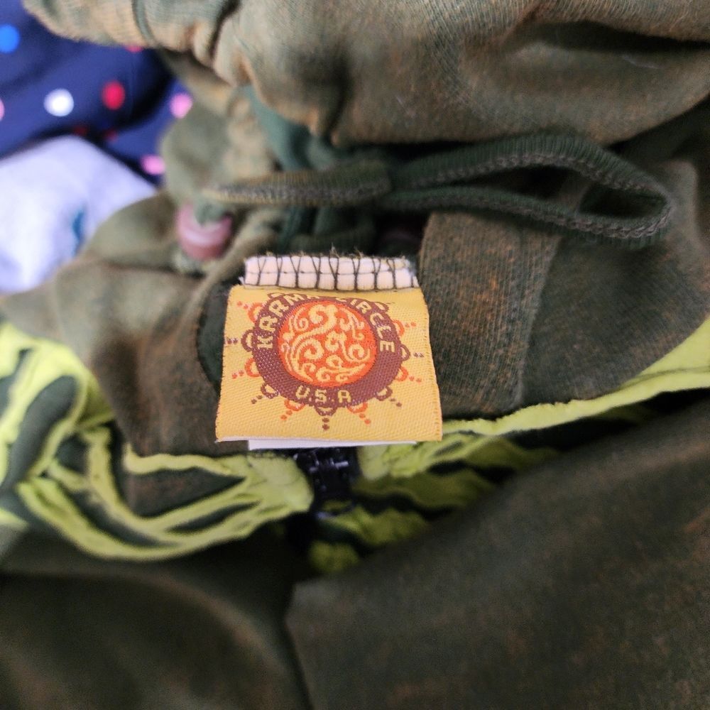 Karma Circle Sweater Xl Green Patchwork Long Hood… - image 5